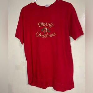 Merry christmas embroidered holiday tee shirt size small cotton red